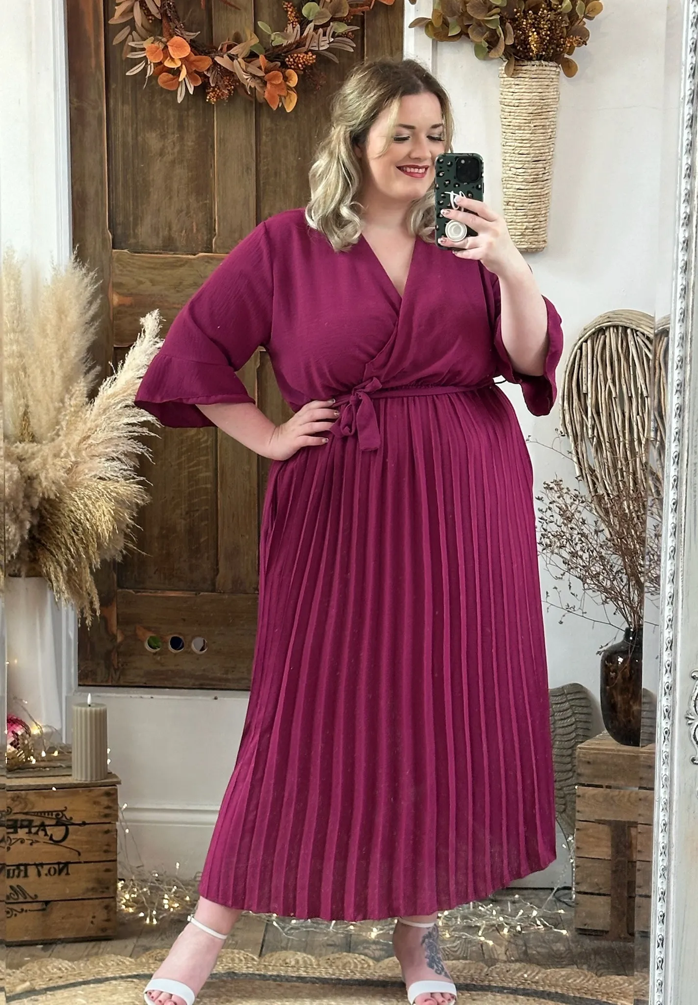 Magenta Rowan Pleated Midaxi Dress