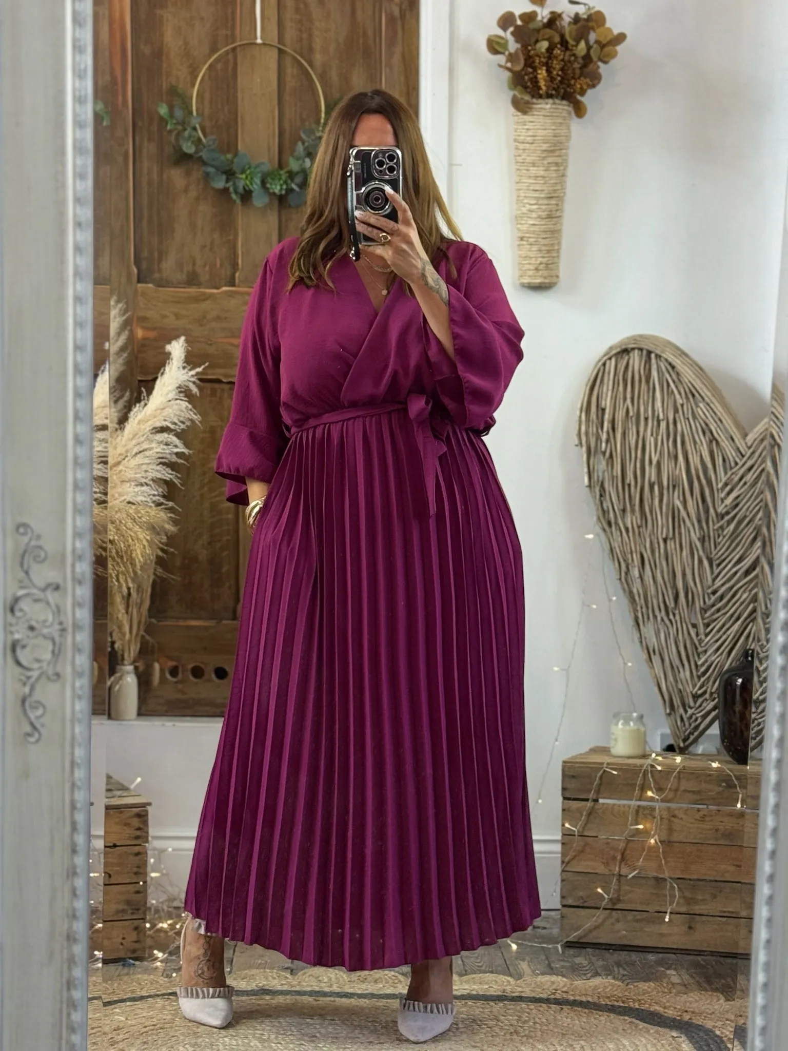 Magenta Rowan Pleated Midaxi Dress