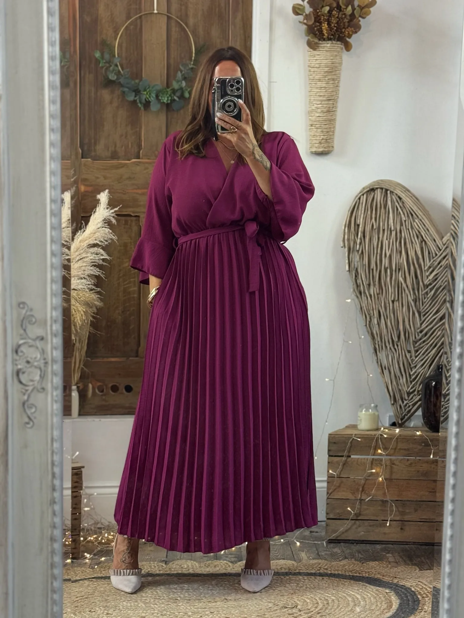 Magenta Rowan Pleated Midaxi Dress