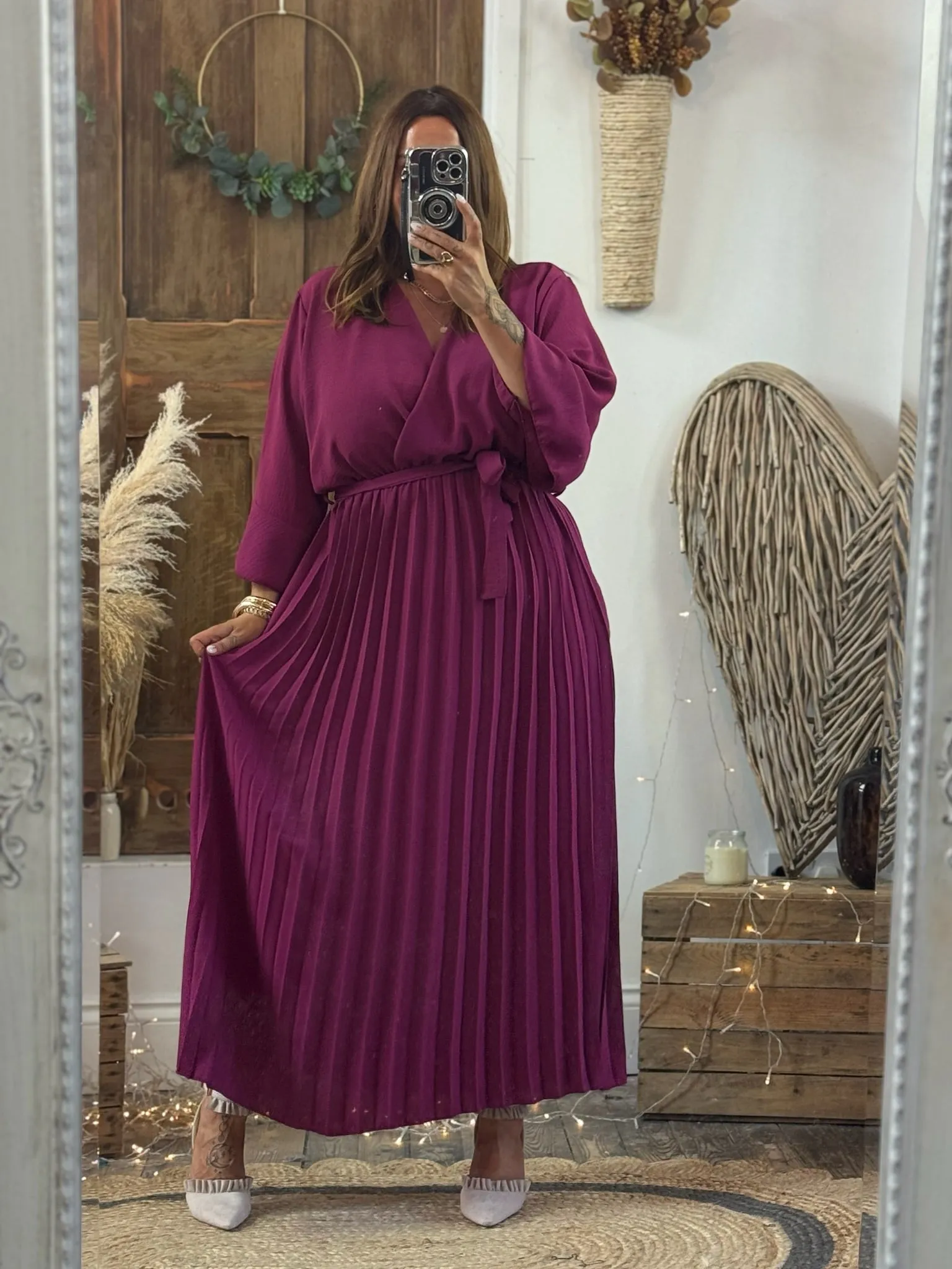 Magenta Rowan Pleated Midaxi Dress