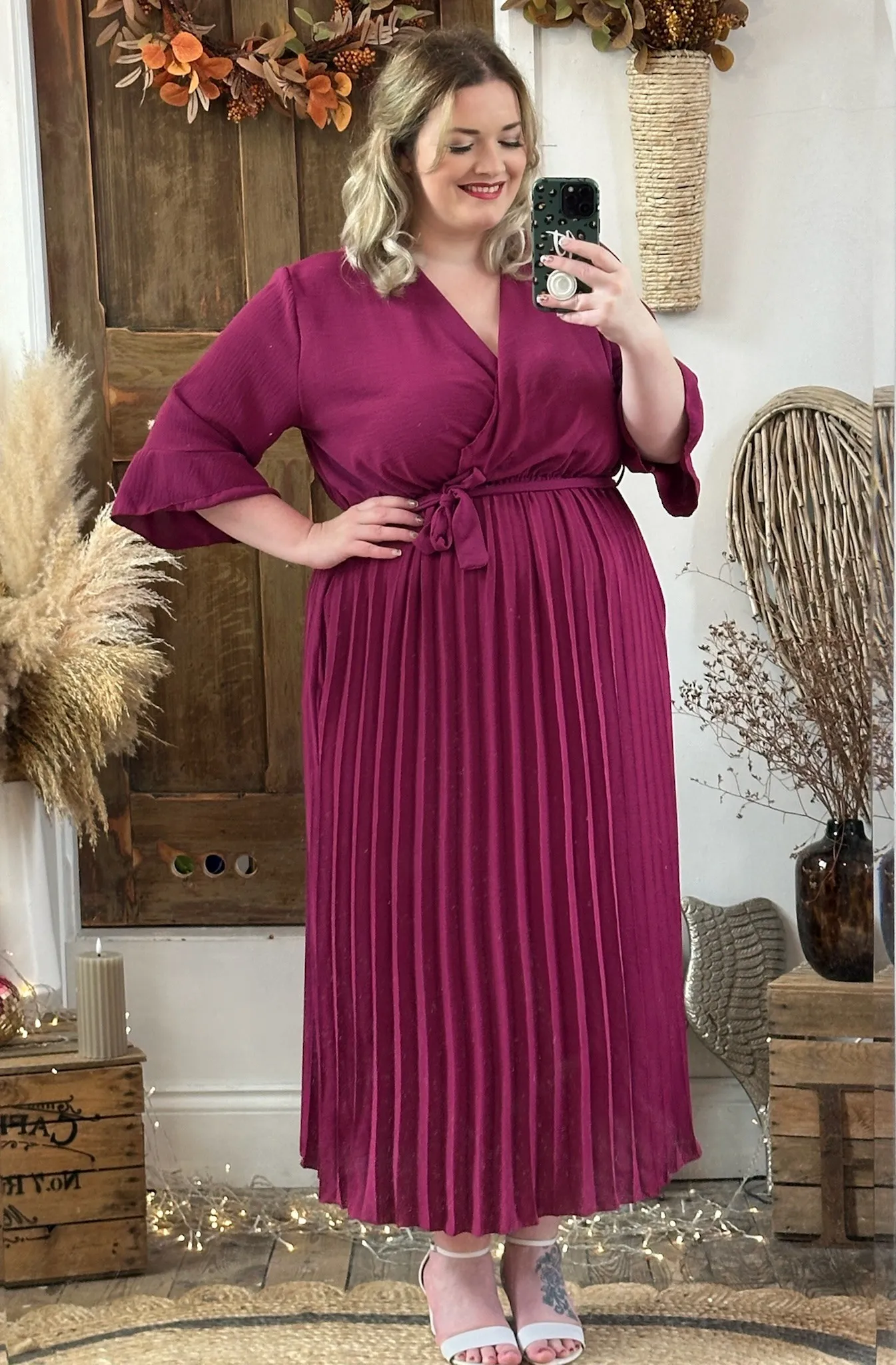 Magenta Rowan Pleated Midaxi Dress