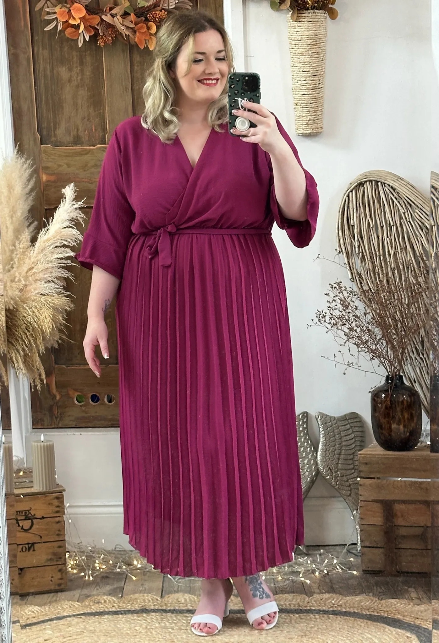 Magenta Rowan Pleated Midaxi Dress