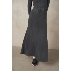 Maronie Mineral Wash Fit & Flare Maxi Skirt | Charcoal