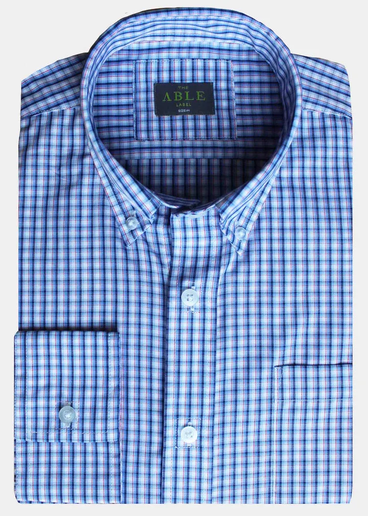 Marty long sleeve check velcro shirt - med blue