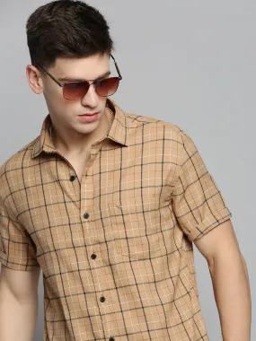 Men Beige Checked Casual Shirt