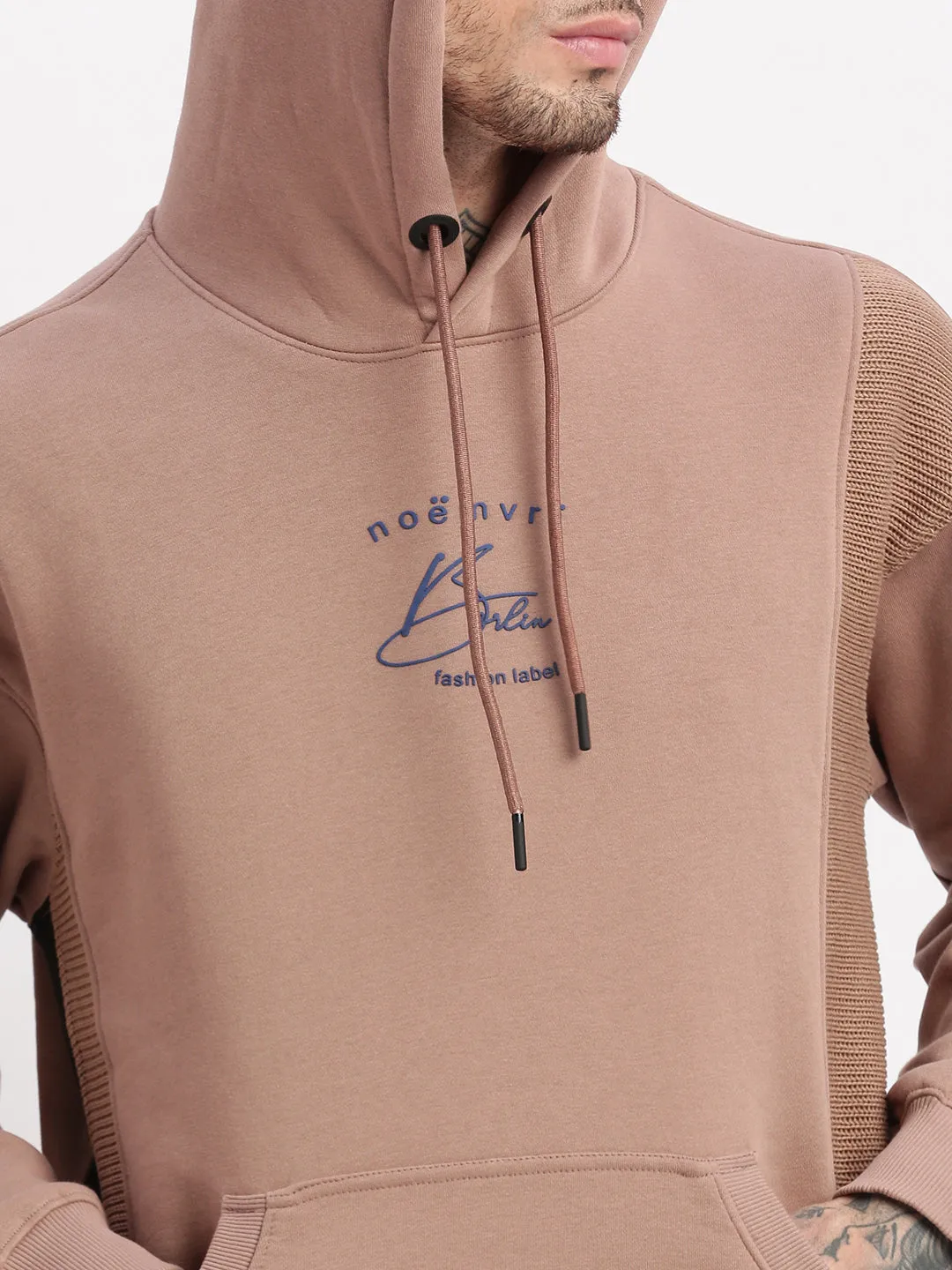 Men Beige Solid Hooded Pullover