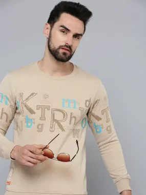 Men Beige Solid Sweatshirt