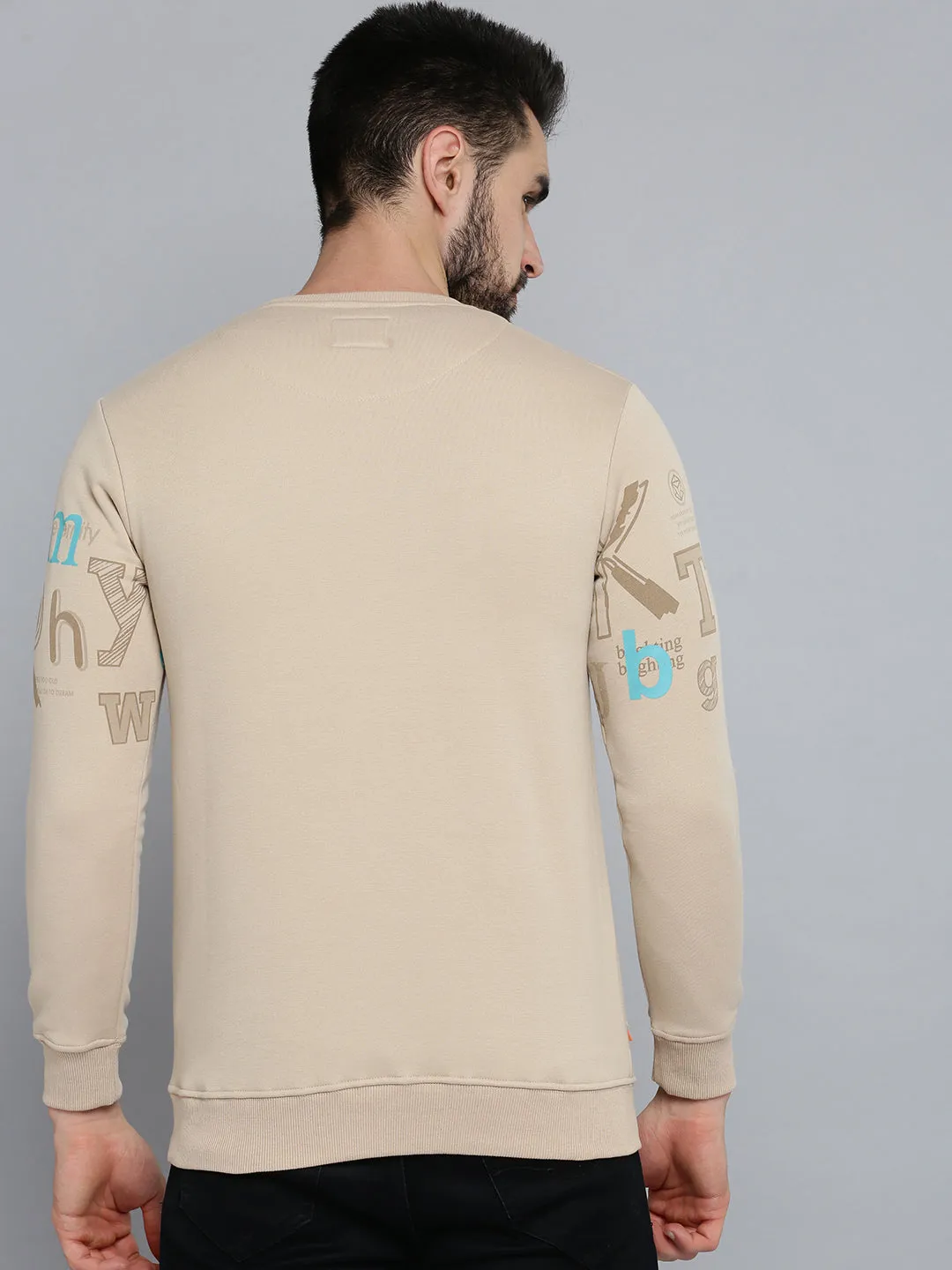 Men Beige Solid Sweatshirt