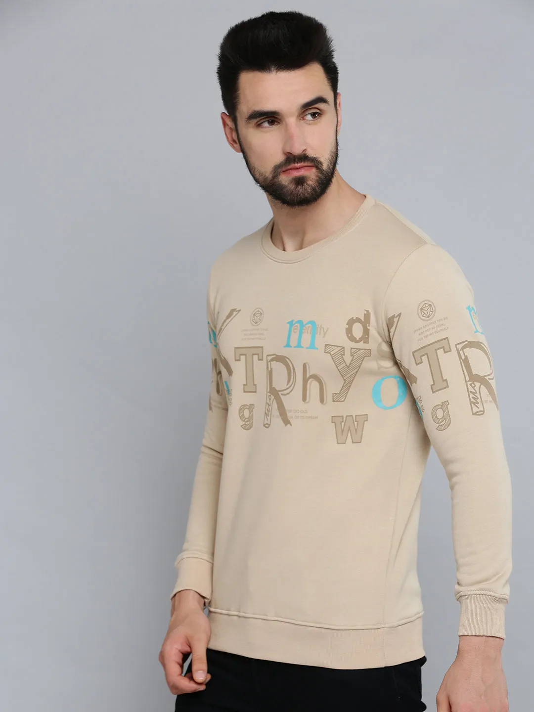 Men Beige Solid Sweatshirt