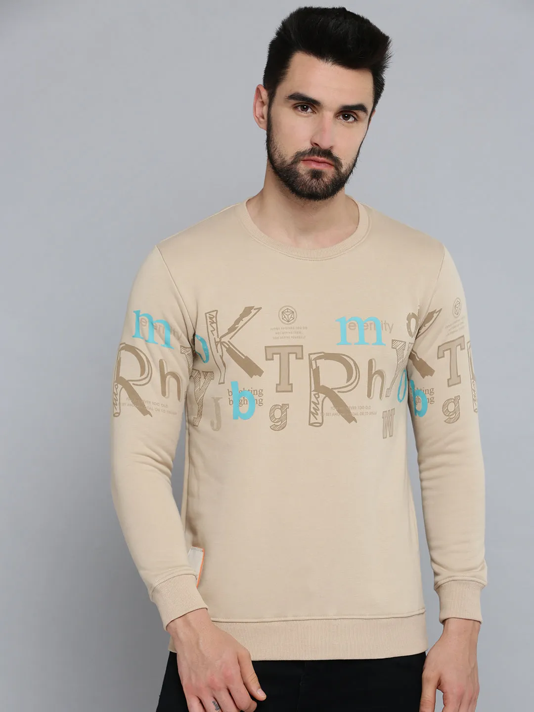 Men Beige Solid Sweatshirt