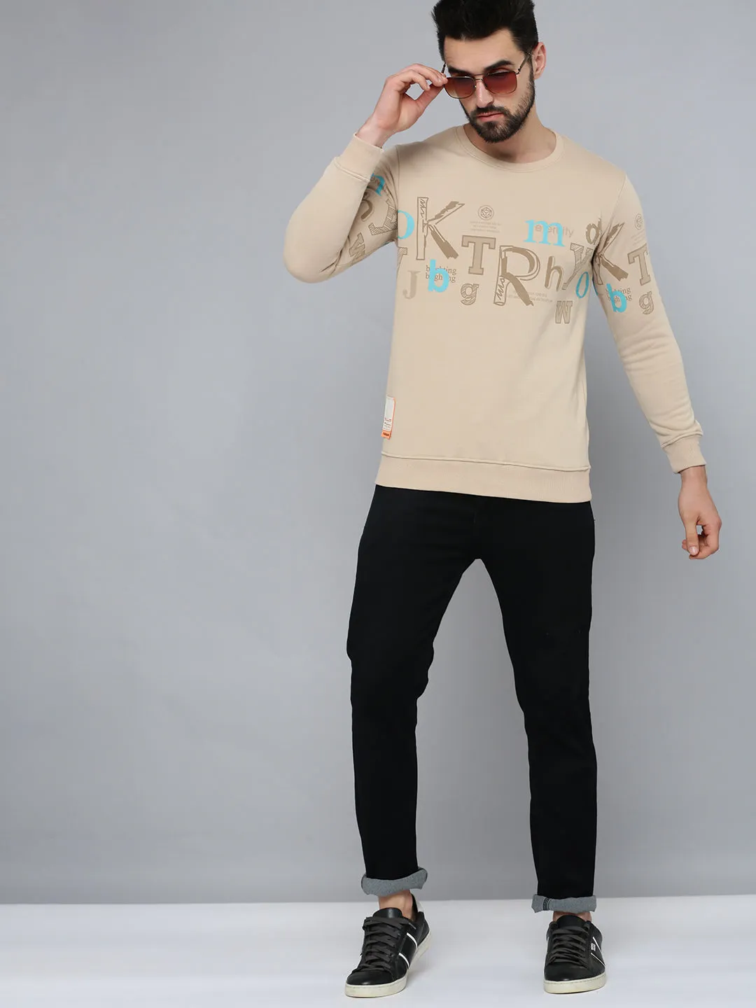 Men Beige Solid Sweatshirt