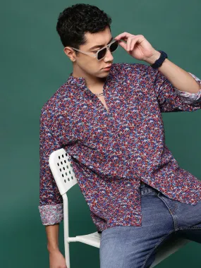 Men Blue Floral Slim Fit Shirt