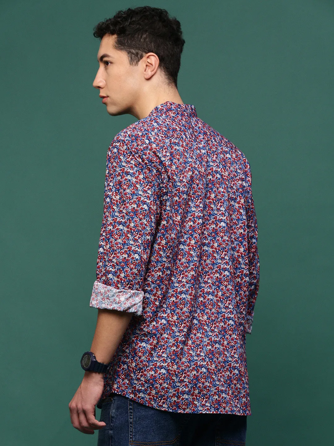 Men Blue Floral Slim Fit Shirt