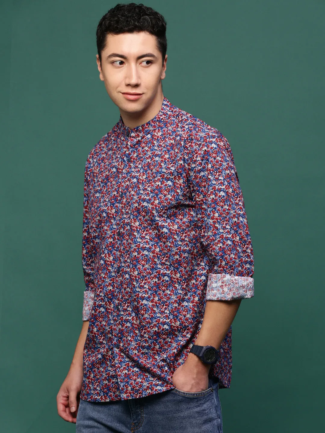 Men Blue Floral Slim Fit Shirt