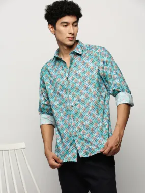 Men Blue Printed Shirt