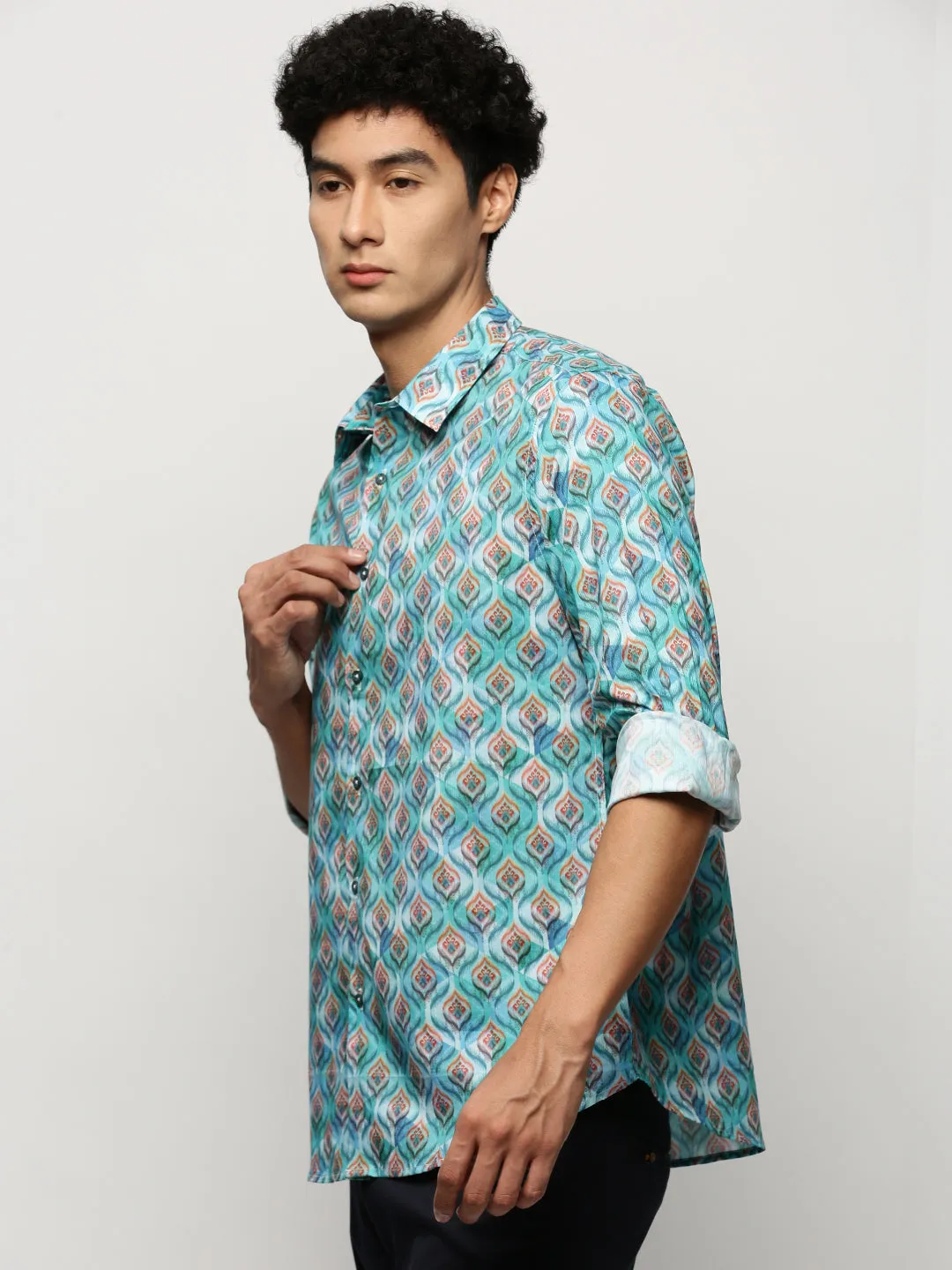 Men Blue Printed Shirt