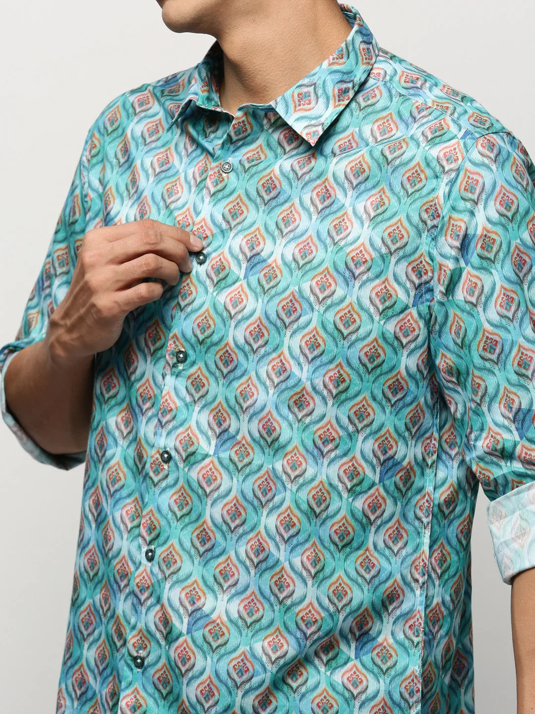 Men Blue Printed Shirt