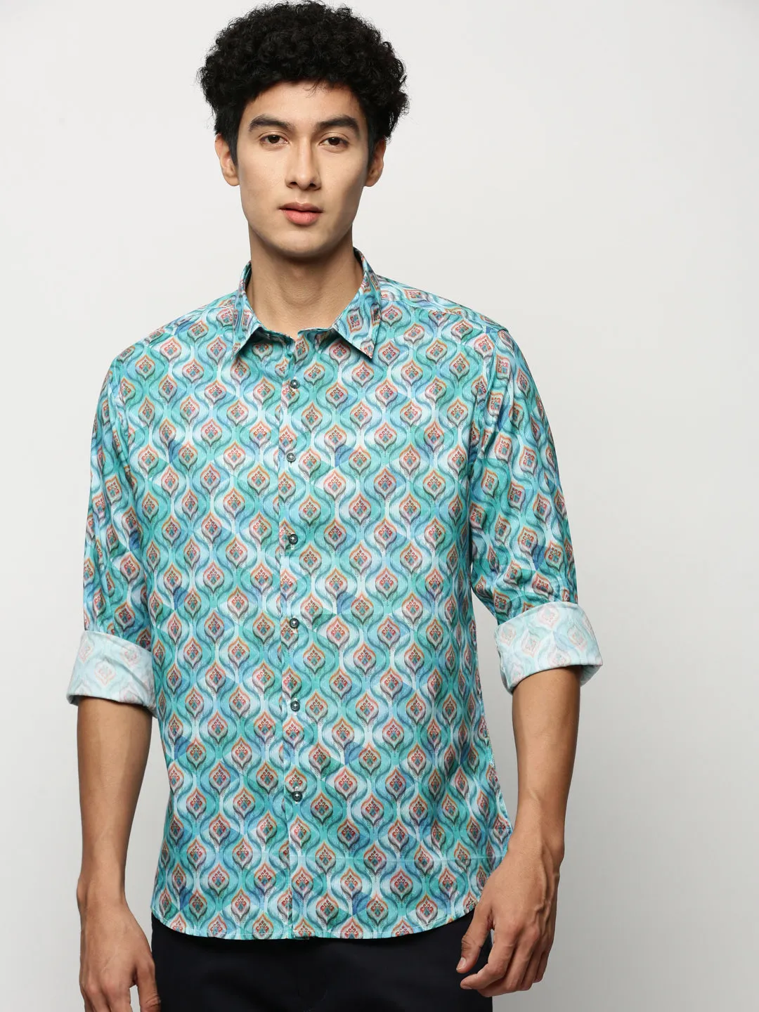 Men Blue Printed Shirt