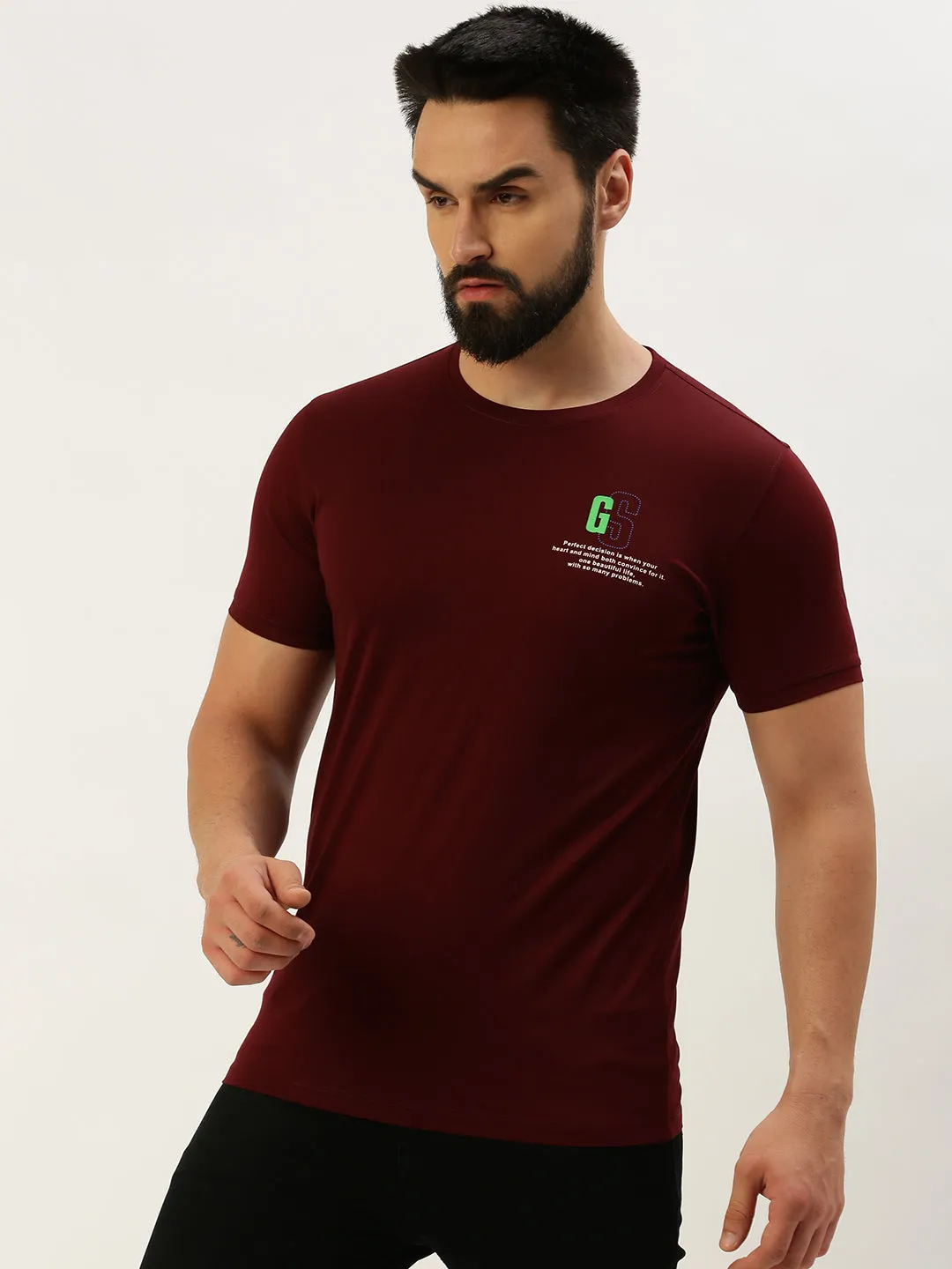 Men Burgundy Printed T Shirt