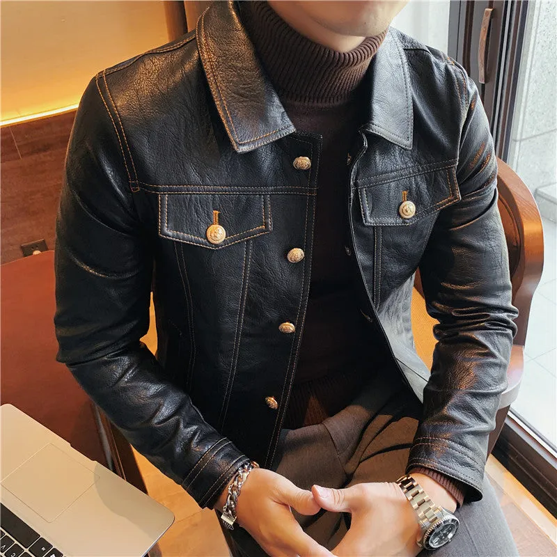 Men's Fleece Padded Leather Biker Jacket