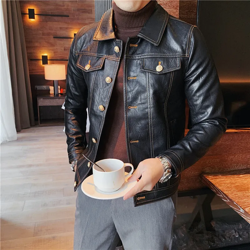 Men's Fleece Padded Leather Biker Jacket