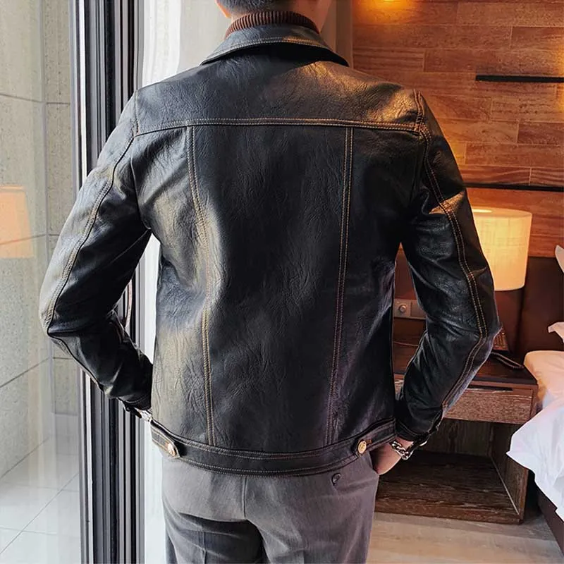 Men's Fleece Padded Leather Biker Jacket