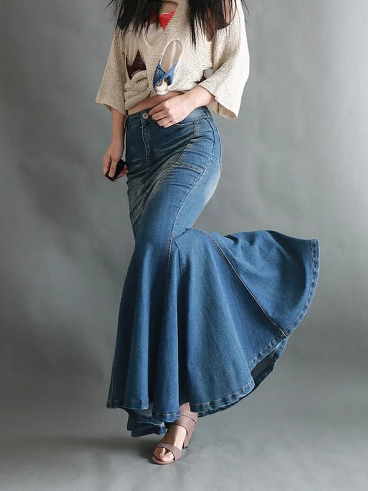 Mermaid Style Denim Maxi Skirts