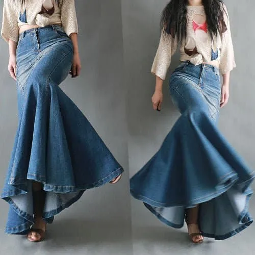 Mermaid Style Denim Maxi Skirts