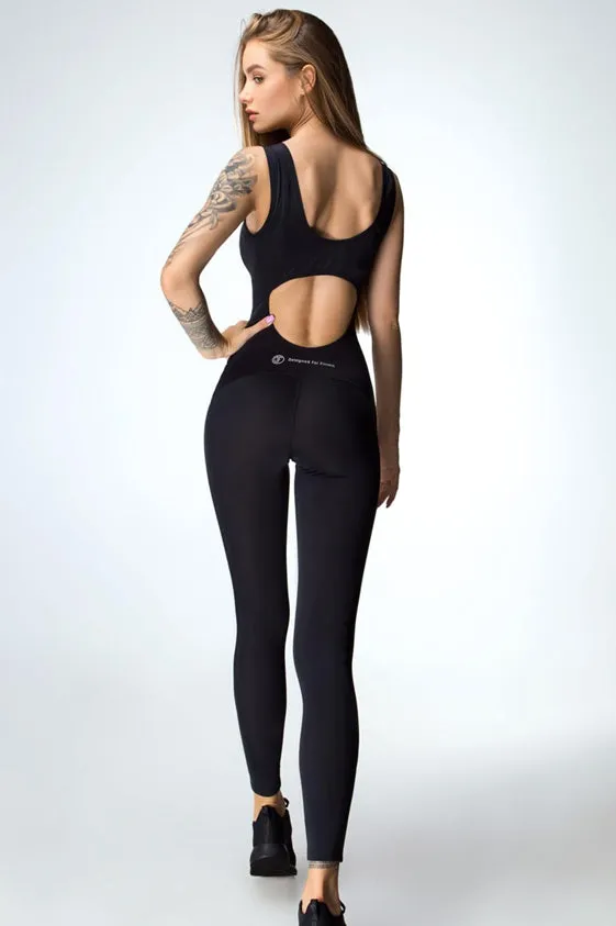 Mesh Black Sleeveless Jumpsuit unitard