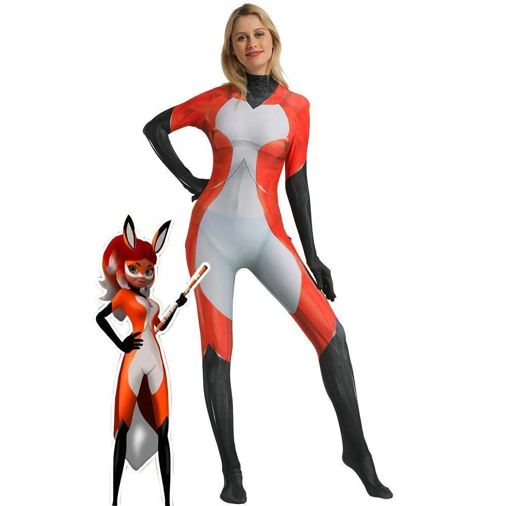 Miraculous Ladybug Rena Rouge Fox Halloween Cosplay Costume Zentai Bodysuit