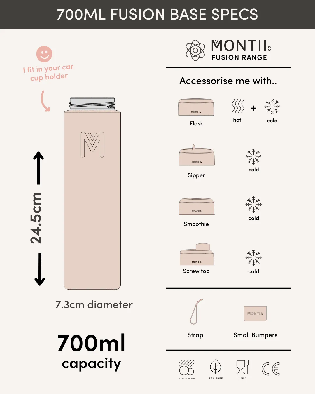 MontiiCo Universal Insulated Base 700ml - Coastal