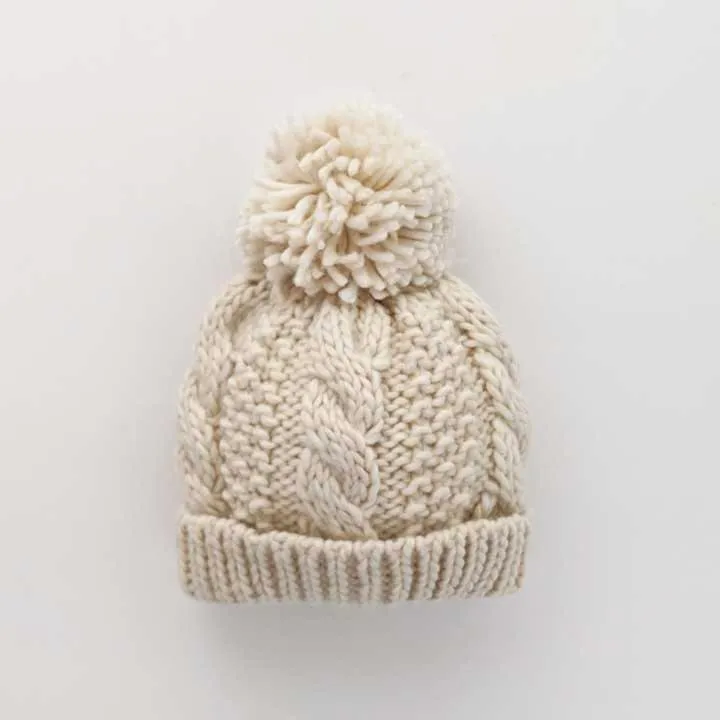 Natural Cable Beanie for Babies thru Adults