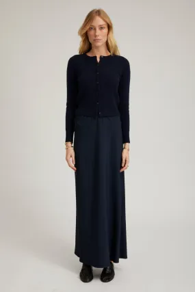 Navy Crepe Bias Maxi Skirt