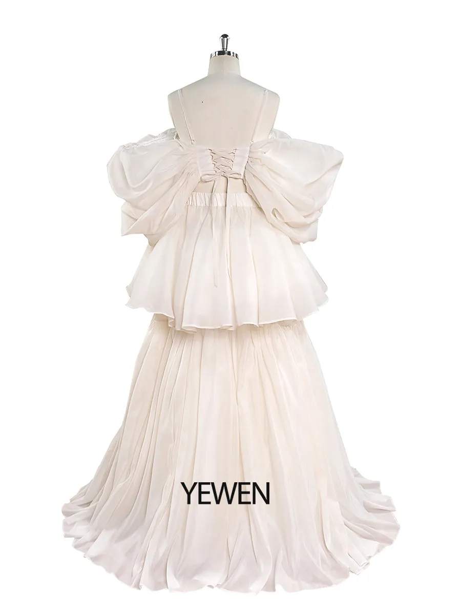 New Design Elegant Flower Top and Long Layered Princess Silk Organza Skirt 2 Piece Set Dress Woman Evening Party Dress YEWEN YW220925