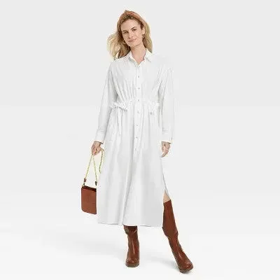 New - Universal Thread Women's Cinch Waist Midi Shirt Dress Cinched Waist