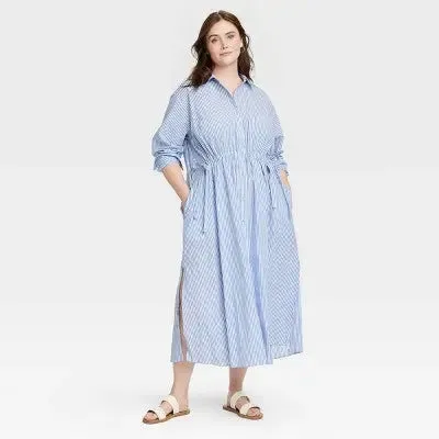 New - Universal Thread Women's Cinch Waist Midi Shirt Dress Cinched Waist