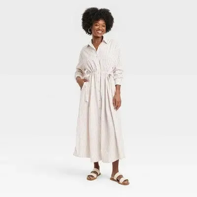 New - Universal Thread Women's Cinch Waist Midi Shirt Dress Cinched Waist