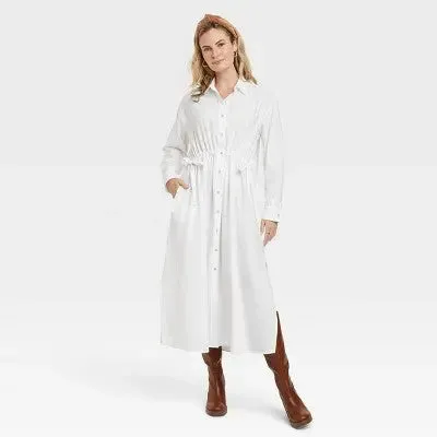 New - Universal Thread Women's Cinch Waist Midi Shirt Dress Cinched Waist