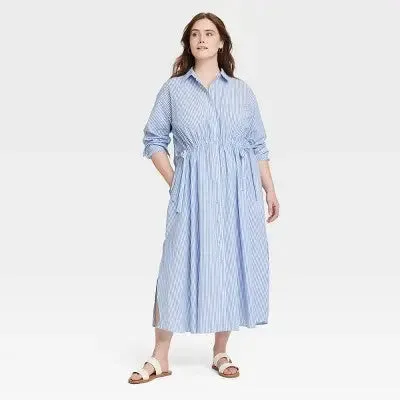 New - Universal Thread Women's Cinch Waist Midi Shirt Dress Cinched Waist