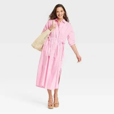 New - Universal Thread Women's Cinch Waist Midi Shirt Dress Cinched Waist