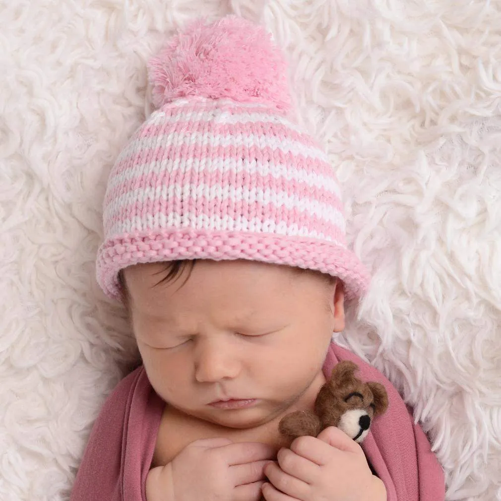 Newborn Pink Pom Pom Beanie Hat Infant