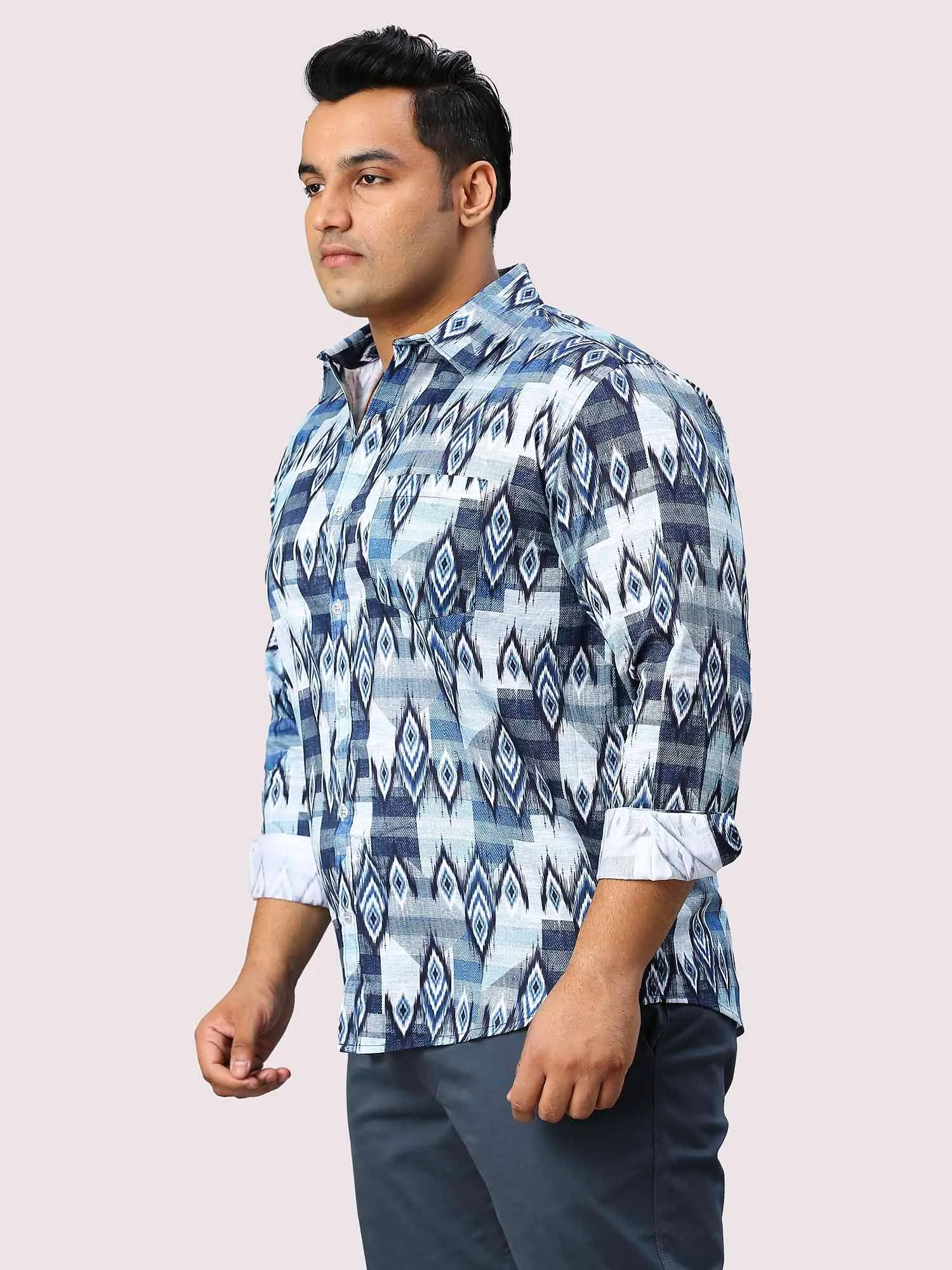 Nile Blue Digital Printed Full Sleeve Shirt Men's Plus Size