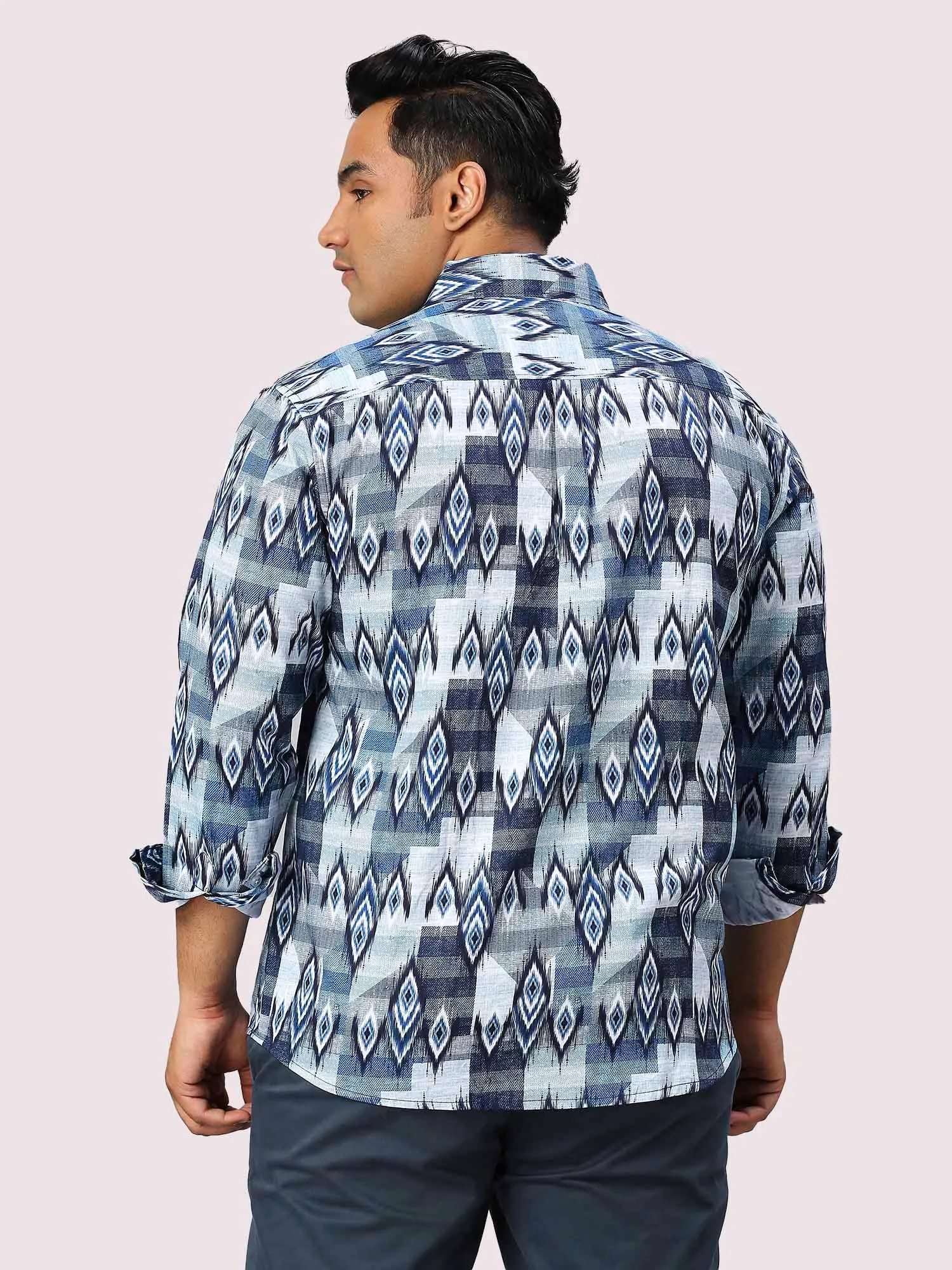 Nile Blue Digital Printed Full Sleeve Shirt Men's Plus Size