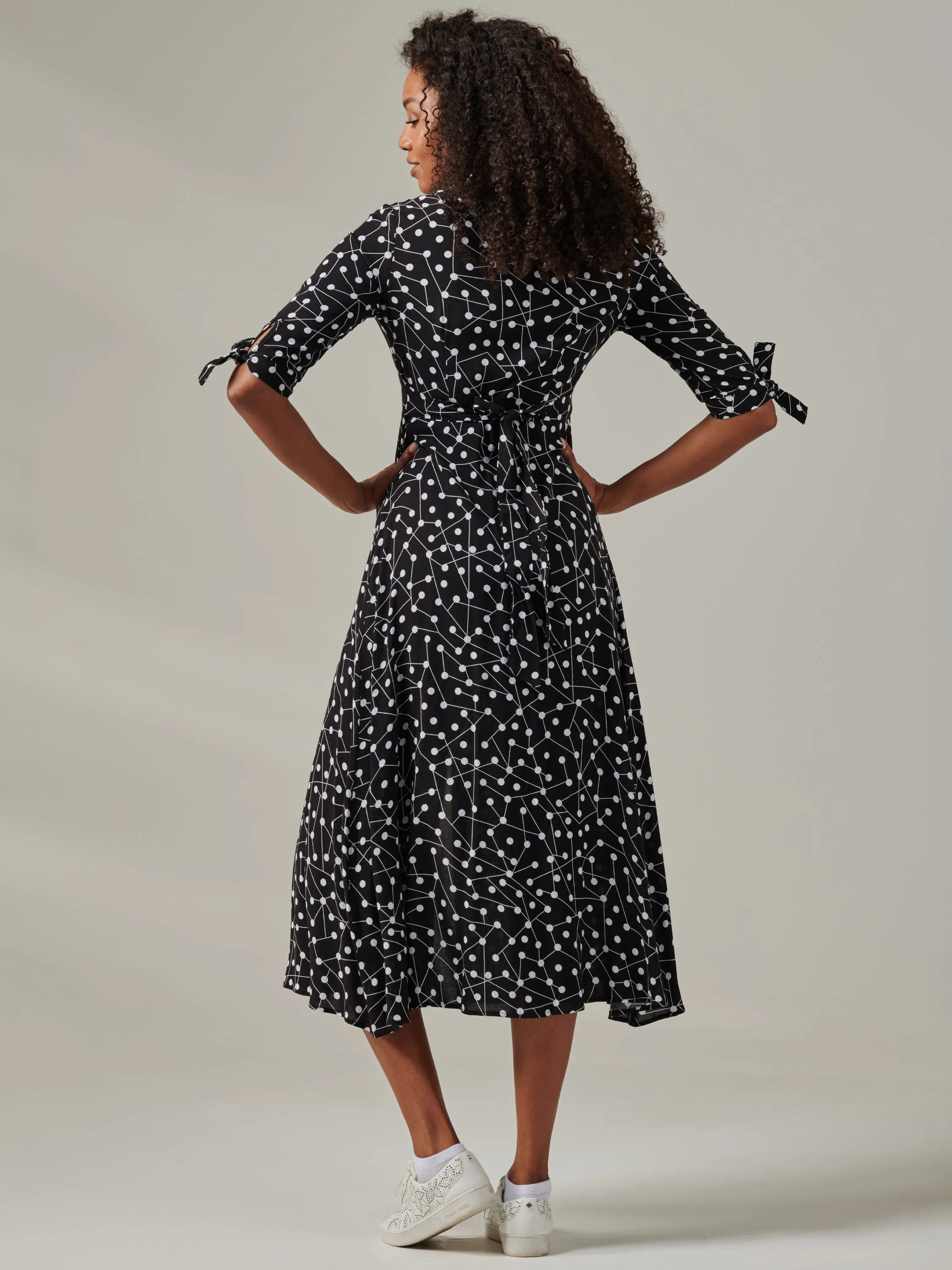 Nora Print Viscose Maxi Shirt Dress, Black Spot