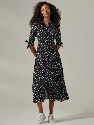 Nora Print Viscose Maxi Shirt Dress, Black Spot