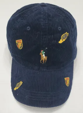 Nwt Polo Ralph Lauren Navy Corduroy Embroidered Adjustable Leather Strap Hat