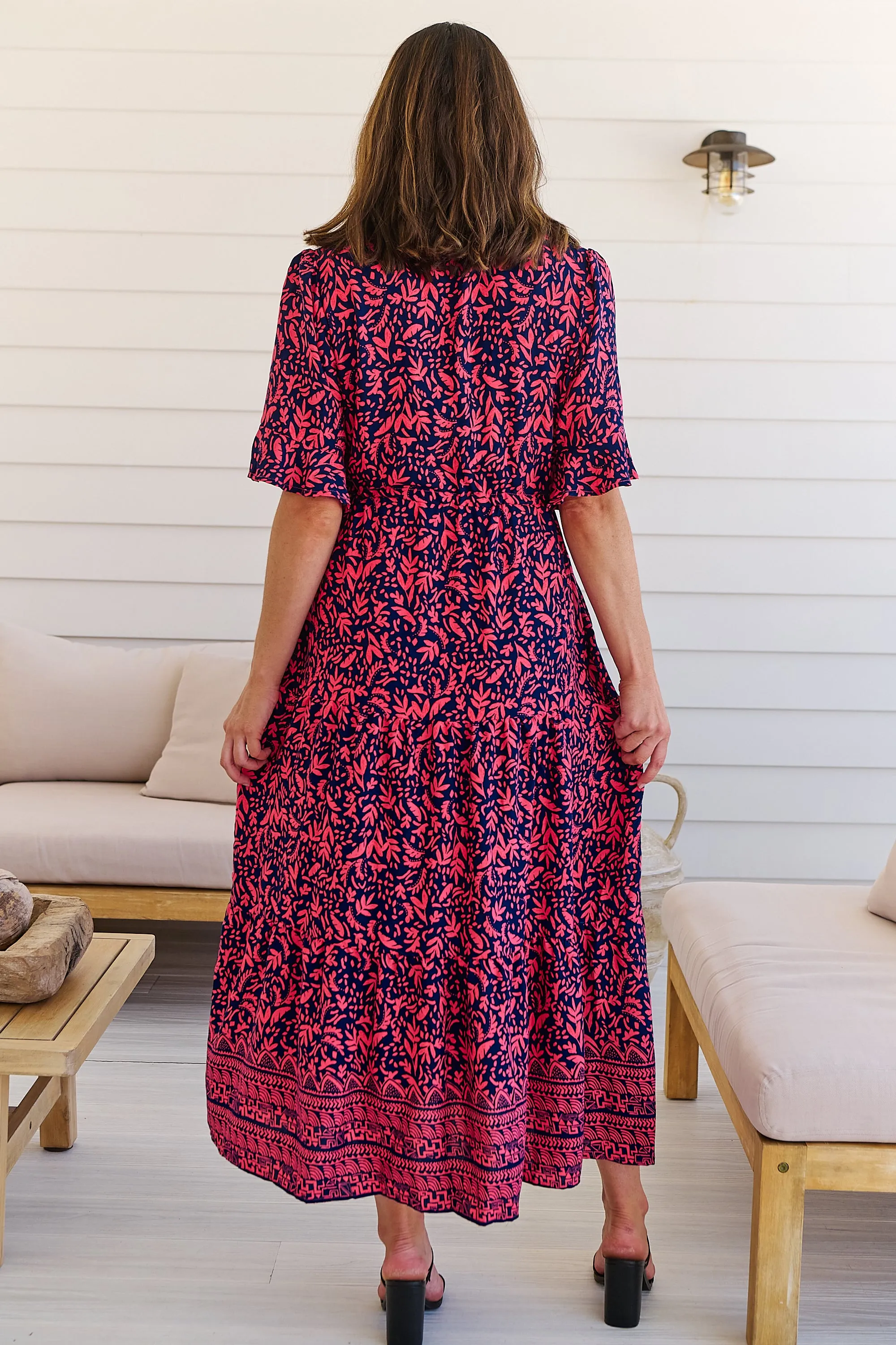 Nyla Navy/Pink/Red V Neck Maxi Dress