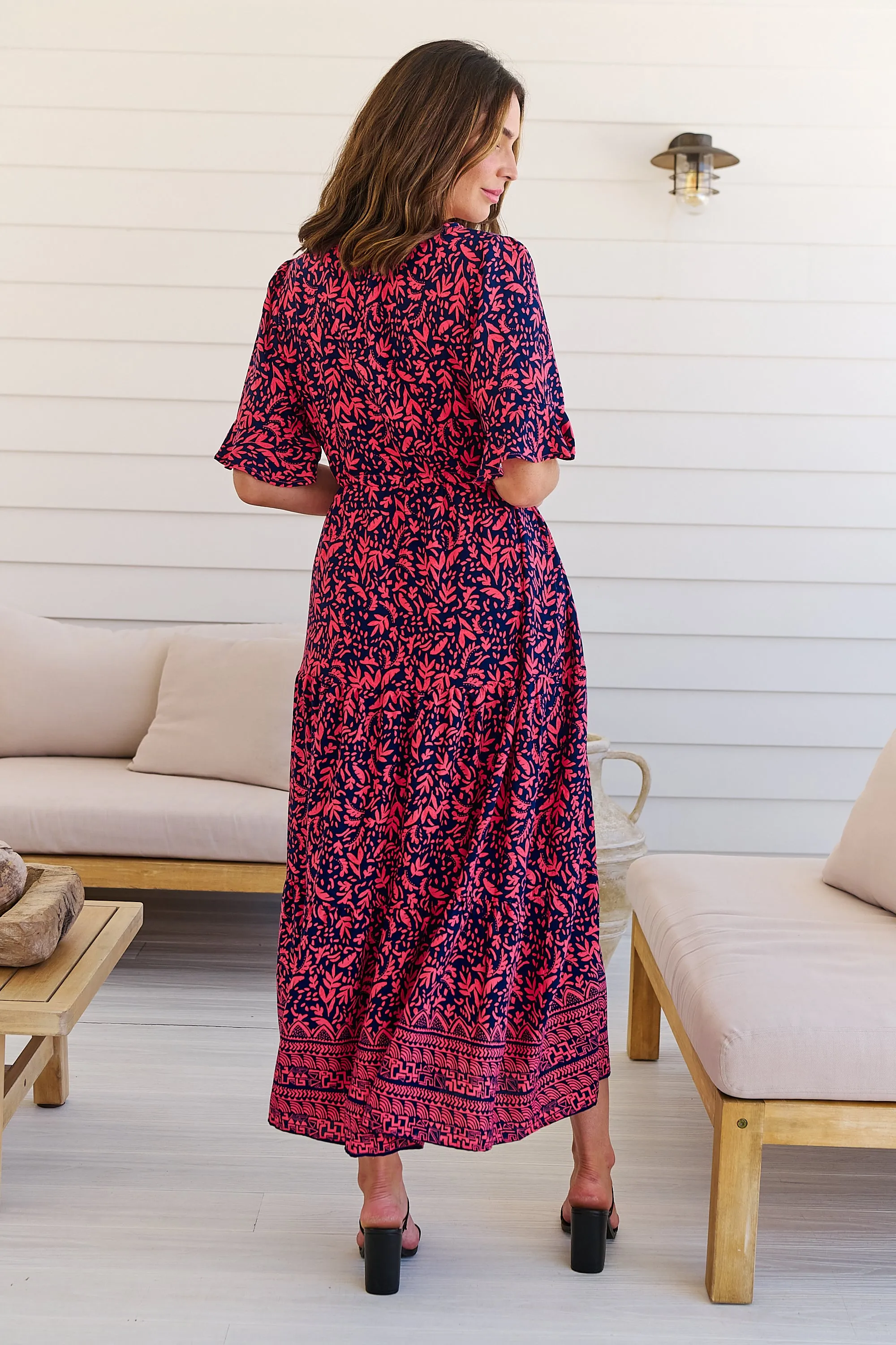 Nyla Navy/Pink/Red V Neck Maxi Dress