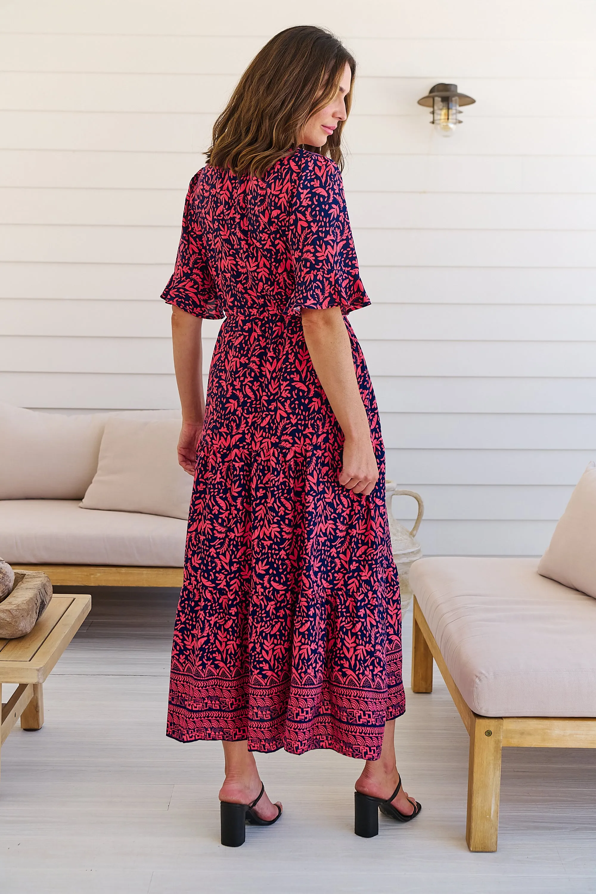 Nyla Navy/Pink/Red V Neck Maxi Dress