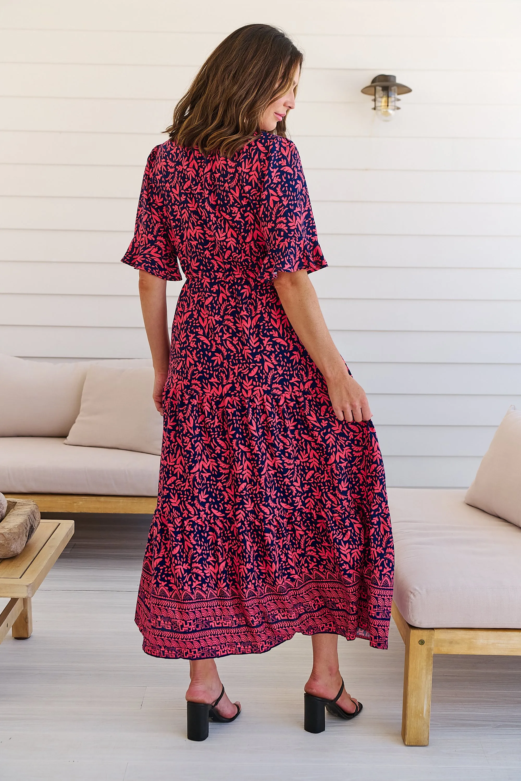 Nyla Navy/Pink/Red V Neck Maxi Dress